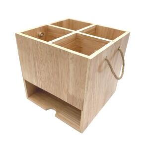 DECOCRATED NEW Wooden Desktop Party Silverware Caddy Organizer Jute Handles